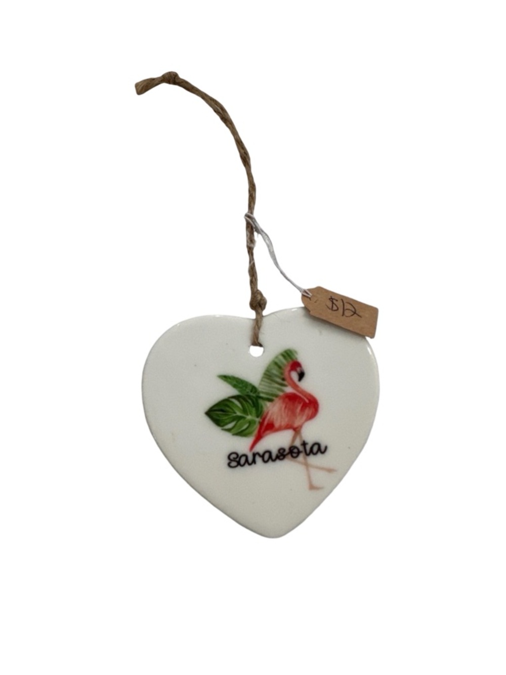 Handmade Sarasota Flamingo Heart Ornament Coastal Decor